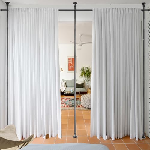 Room Divider Curtain Rod, No Drilling Rod, 4-10ft (H) 28-114inch(W) Adjustable Heavy Duty Floor to Ceiling Self Stand - Damage Free for Space Partition Matte Black