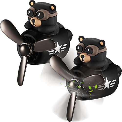 Cartoon Bear Car Air Fresheners 2 Pack Pilot Black Automotive Air Outlet Fan Cool Cute Air Freshener for Car Creative Car Perfume Decoration for Vehicle Vent Scent Clip Diffuser Ornament Accessories