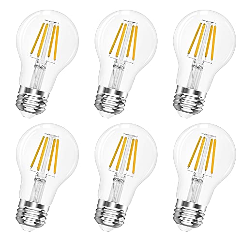 A19 E26 Base Dimmable Edison LED Bulb, 4W(40 Watt Equivalent) Stepless Dimming Light Bulbs 400lm, 3000K Soft Warm White, Vintage Clear Glass LED Filament Bulb for Home, Wall Sconce, Chandelier, 6 Pack