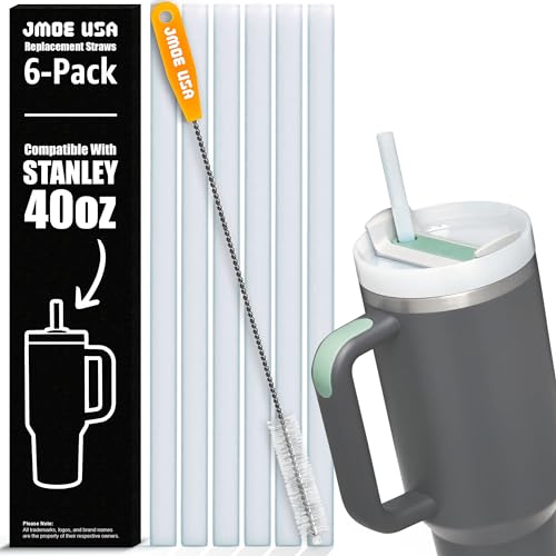 Jmoe USA 12' Straws for Stanley 40oz Adventure Quencher FlowState H2.0 | Replacement Plastic Straws Designed for Stanley 40oz Tumbler | 6-Pack Includes Cleaning Brush | Food Grade & BPA Free (White)