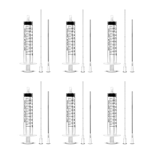 6 Pack-10ml Ink Syringe with 16 Ga Blunt Needle Tip and Soft Plastic Tube Suitable for Glue Application,Liquid Dispensing and Measuring, Pet Food Feeding,Refilling Ink Cartridges,CISS or Flux pen