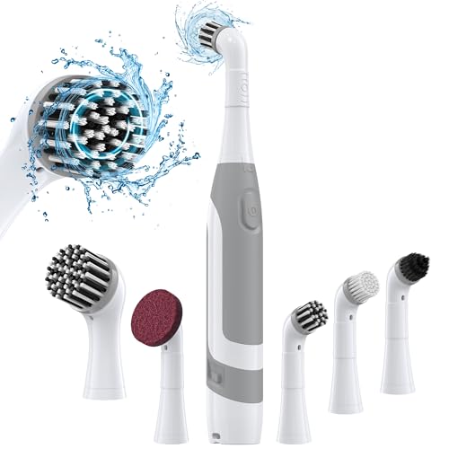 kHelfer Electric Cleaning Brush with Battery Power, KH6A Small Electric Grout Brush&5 Replacement Brush, Lightweight Waterproof Brush for Grout, Tile, Corner, Kitchen, Bathroom