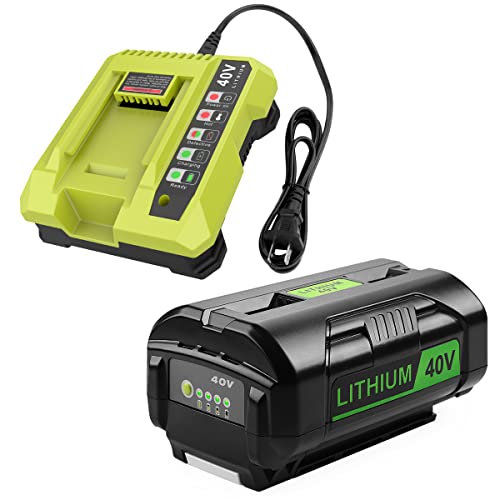 ANTRobut 6.5Ah Replacement Ryobi 40V Battery and Charger Kit for Ryobi 40V Lithium-Ion Battery OP4026 OP40601 OP4050A OP4040 OP4030 OP4050 with OP401 Ryobi 40V Charger