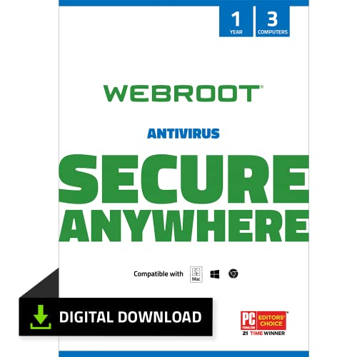 Webroot Antivirus Software 2024 | 3 Device | 1 Year Download for PC/Mac