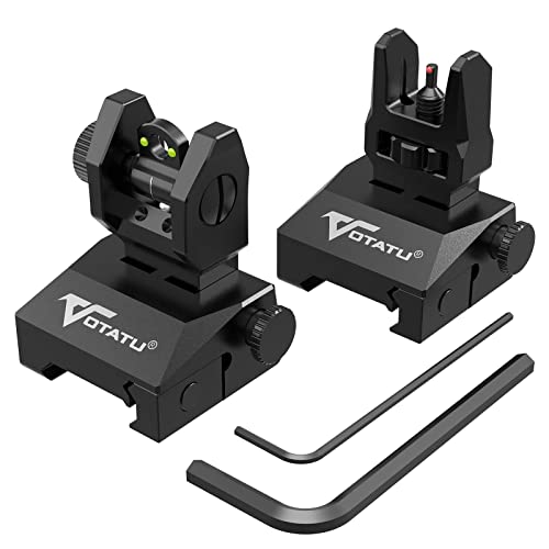VOTATU V2 Fiber Optic Iron Sights, Flip Up Front and Rear Backup Sights with Green Red Dots, Tool-Free Adjustable Front Sight Rapid Transition