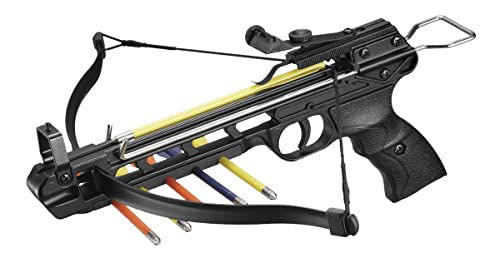 Isaazon 50lbs Self Cocking Hunting Pistol Crossbow with 5 Arrows Black 150 FPS Cross Bow