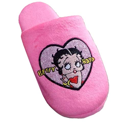 Betty Boop Ultra-Soft Women's Plush Pinup Scuffs Cozy Non-Skid Slippers - Great for Gifts (Small, Pink Heart)