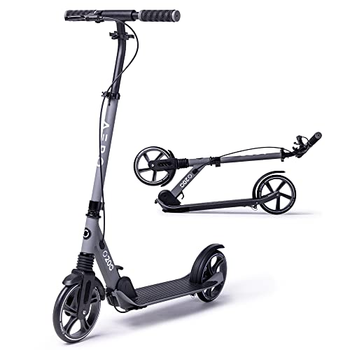 Aero Big Wheels Kick Scooter for Kids Ages 8-12, Teens and Adults. Commuter Adult Scooters with Hand Brake, Rubber mat, Shock Absorption, Foldable and Height Adjustable