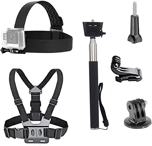 VVHOOY 3 in 1 Universal Action Camera Accessories Kit - Head Strap Mount/Chest Harness/Selfie Stick Compatible with Gopro Hero 12 11 10 9 8 7 6 5/AKASO EK7000/V50/Brave 7/Dragon Touch Action Camera