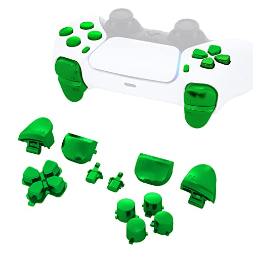eXtremeRate Replacement D-pad R1 L1 R2 L2 Triggers Share Options Face Buttons, Chrome Green Full Set Buttons Compatible with ps5 Controller BDM-010 & BDM-020