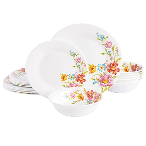 Gibson Home Ultra Break and Chip Resistant Dinnerware Set, Round: Service for 6 (18pcs), Red Floral