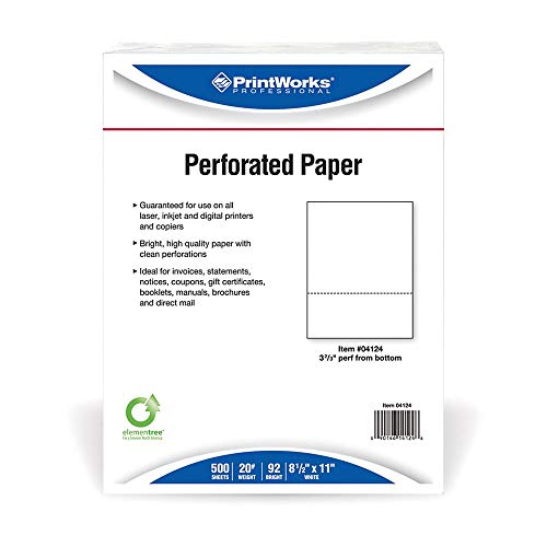 PrintWorks Professional 3 2/3' Perforated Paper, 500 Sheets, 20 lb, White (04124)