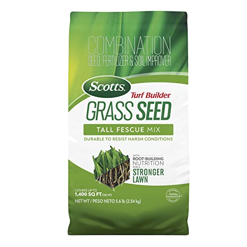 Scotts Turf Builder Grass Seed Tall Fescue Mix with Fertilizer and Soil Improver, Resists Harsh Conditions, 5.6 lbs.