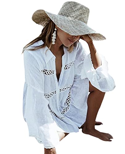 BUTTZO Women's Bikini Swimwear Beachwear Sexy Cover Up Tops Button Down Shirts Long Sleeve Blouse Bathing Suit