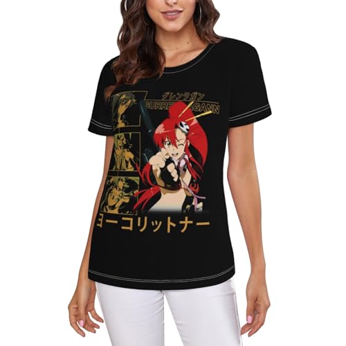 Anime Gurren Lagann Yoko Littner T Shirt Female Casual Tee Summer O-Neck Short Sleeve Shirts X-Large Black