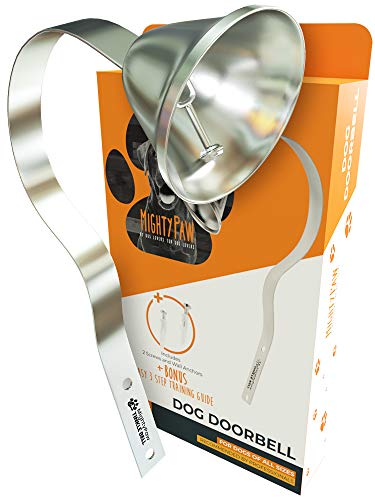 Mighty Paw Metal Dog Doorbell - Durable Bell Big Dog - Optimized Sound - Includes Doggy Doorbell Training Tips - Durable Sleek Silver Bell - Puppy Training Supplies - Pet Door Bells Potty Training