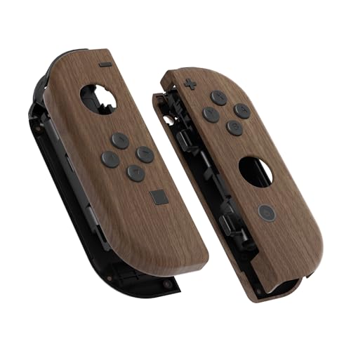 eXtremeRate DIY Replacement Shell Buttons for Nintendo Switch & Switch OLED, Wood Grain Soft Touch Custom Housing Case with Full Set Button for Joycon Handheld Controller - Console Shell NOT Included