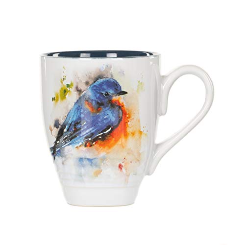 Dean Crouser Bluebird Watercolor Blue On White 16 Ounce Glossy Stoneware Mug With Handle