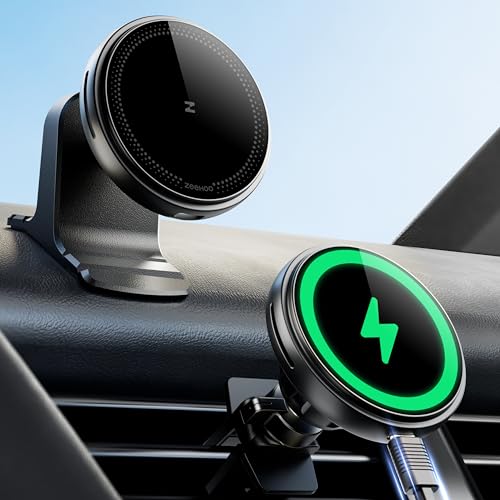 Magnetic Wireless Car Charger Mount, Mag-Safe Compatible Car Mount Wireless Charger, Dashboard & Air Vent Car Phone Mount Compatible for iPhone 15 14 13 12 Pro Max Mini etc
