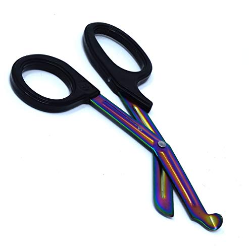 Heavy Duty Fluoride Coated Nurse Doctor Medical Paramedic Trauma Shears Scissors 7.25' (A2ZSCILAB) (BLACK MULTI COLOR BLADE)