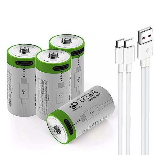 Lankoo USB CR2 Lithium ion Rechargeable Battery, High Capacity 3.7V 300mAh Rechargeable RCR2 CR15H270 15270 Battery, 1.5 H Fast Charge, 1200 Cycle with Type C Port Cable, Constant Output,4-Pack