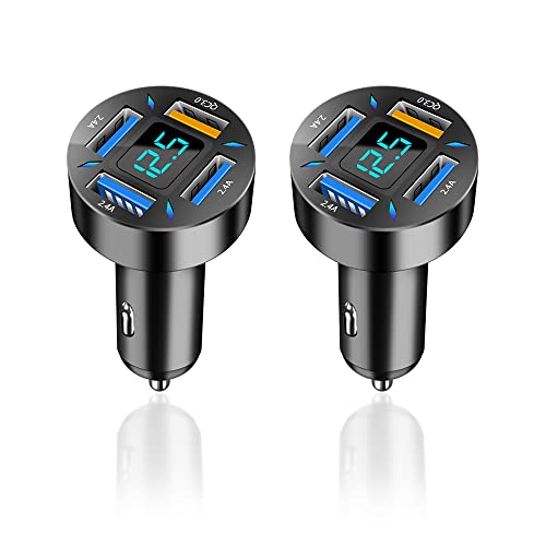 2Pcs 66W Fast USB Car Charger Fast Charge with Voltmeter LED Light Display Car Charger Adapter Compatible for iPhone 14/13/12/11pro/x/8/S22/S22+/Ultra/S21/S10/S9 (2Pcs Black)