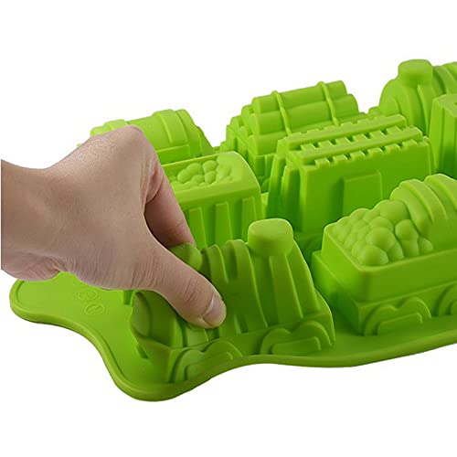Joyeee Silicone Train Cake Mold, 1 Pcs 9 Cavity Non-stick Train Cake Pan Baking Mold for Soap, Wafer, Pastry, Tart, Pie, Flan, Dough, Chocolate Cake, Crayon, Silicone Soap Mold Kids Shower Supplies