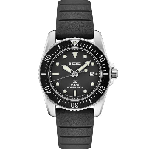 SEIKO SNE573 Watch for Men - Prospex Collection - Solar Powered, Stainless Steel Case with Black Silicone Strap, Black Dial, and 200m Water Resistant