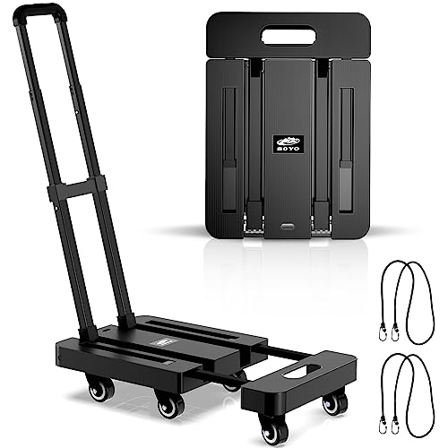 SOYO Folding Hand Truck, 500lbs Heavy Duty Dolly, Portable 6 Wheels Collapsible Luggage Cart with 2 Elastic Ropes for Moving, Travel, Shopping, House Office Use, Black