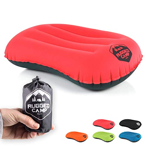 Camping Pillow - Ultralight Inflatable Travel Pillows - Multiple Colors - Compressible, Lightweight, Ergonomic Neck & Lumbar Support - Perfect for Backpacking or Airplane Travel (Red/Black)