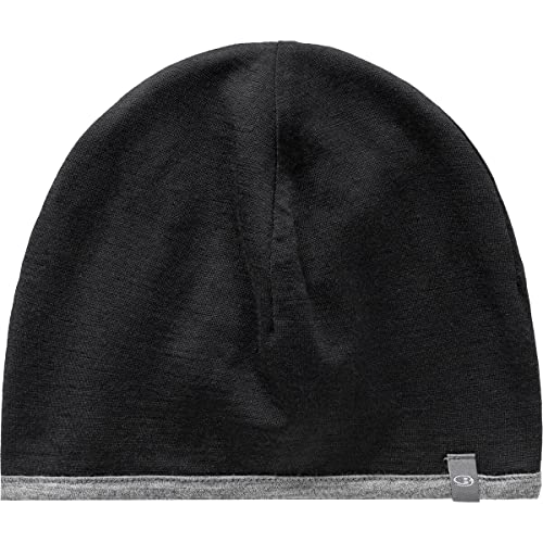 Icebreaker Merino Adult Pocket Wool Beanie, Unisex, Reversible - Warm, Soft, Breathable Winter Hat for Men, Women - Odor-Resistant, Temperature Regulating for Cold Weather, Black/Gritstone HTHR