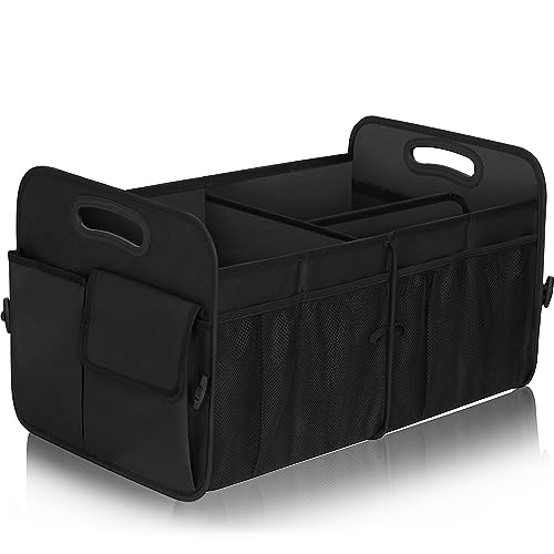 Femuar Trunk Organizer,Storage Organizer with 72L Large Capacity Waterproof Collapsible and 11 Pockets,Organizer for Car Suv/Jeep/Sedan, Large Size, Black