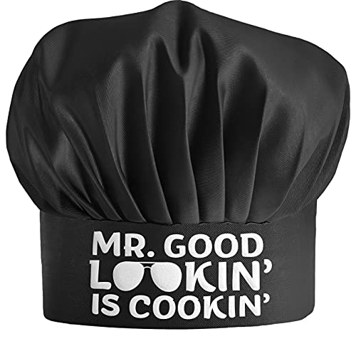 Funny Chef Hat - Mr Good Looking is Cooking - Adjustable Kitchen Cooking Hat for Men Black