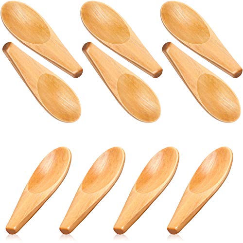 10 Pieces Wooden Scoop Solid Wood Condiment Spoon Mini Wood Spoon with Short Handle for Loose Tea Leaves, Coffee Bean, Candy, Milk Powder, Spice, Ice Cream, Natural Color