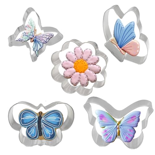 5Pcs Butterfly Flower Cookie Cutters Stainless Steel Holiday Cookie Cutter Shapes for Baking Gift