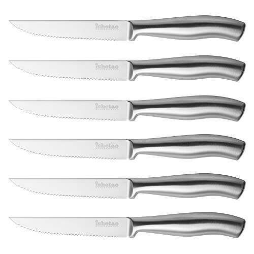 isheTao Steak Knife Set of 6, 4.5 inches Dishwasher Safe High Carbon Stainless Steel Knives, Silver