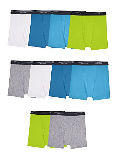 Fruit of the Loom boys Tag Free Cotton Boxer Briefs, Boy - 10 Pack Traditional Fly Assorted, Multicolor, Medium US