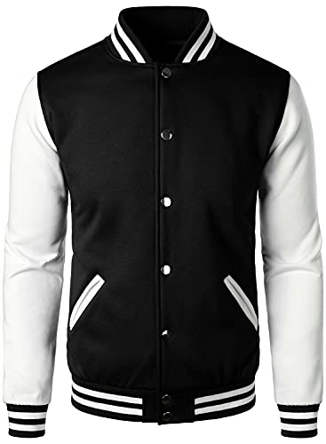 HOOD CREW Man’s Varsity Baseball Jacket Cotton Blend Letterman Jackets Black L