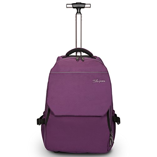 HollyHOME 19 inches Large Storage Multifunction Travel Laptop Wheeled Rolling Backpack, Purple