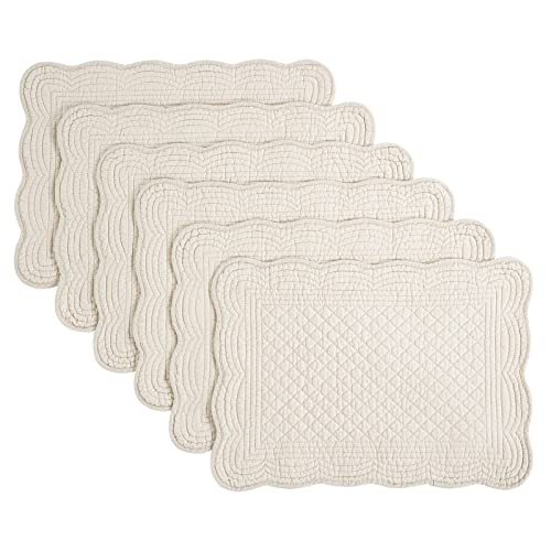 HOMBYS Quilted Placemats Set of 6 Washable-13x18 inches Rectangular Placemats for Kitchen Table-100% Cotton Fabric Rectangular Table Mats-Cotton (18'x13', Flax)