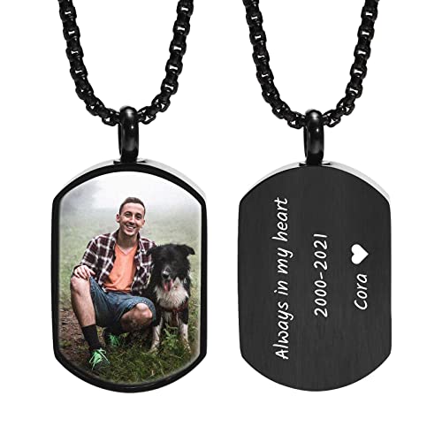 VNOX Customizable Photo Urn Necklace- Cremation Urn Necklace for Ashes Holder Dog Tag Pendant Dog Cat Pet Memorial Keepsake Gifts for Loss of Dog Mother Father