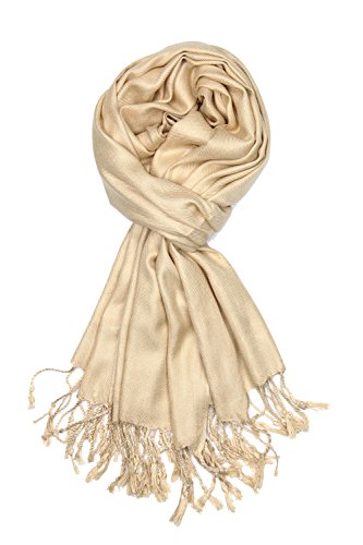 Achillea Large Soft Silky Pashmina Shawl Wrap Scarf in Solid Colors (Champagne)