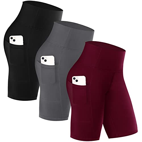 GAYHAY 3 Pack Biker Shorts with Pockets for Women - High Waist Biker Shorts for Workout Yoga Running Gym