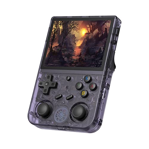 RG353V Handheld Game Console 3.5 Inch IPS Screen 640*480 High Resolution CPU RK3566 Quad-Core OS Android 11, Linux 2G/64G+16G 3200mAh Battery(Purple Transparent)