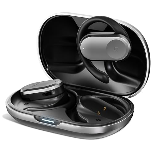 ikedon Open Ear Headphones, Headphones Wireless Bluetooth with Microphone, Waterproof Noise Reduction, Multi-Angle Adjustment, Long-Lasting, Suitable for Running, Driving, Exercise (Silver)