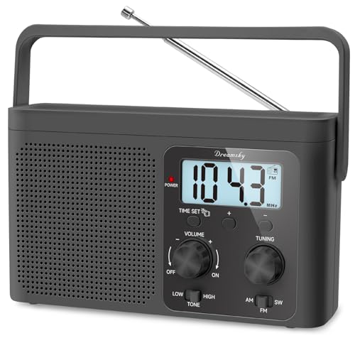 DreamSky Radio Portable AM FM Shortwave - Digital Radio Plug in Wall or Battery Powered for Home Outdoor, Strong Reception, Large Dial Easy to Use, Transistor Antenna, Small Gfits for Seniors Elderly
