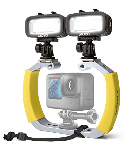 Movo DiveRig3 Diving Rig Bundle with 2 Waterproof LED Lights - Compatible with GoPro HERO3, HERO4, HERO5, HERO6, HERO7, HERO8, and DJI Osmo Action Cam - Scuba Accessories for Underwater Camera