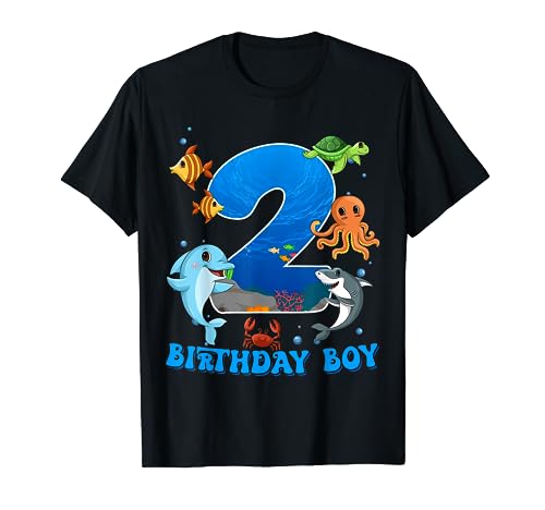 2nd Birthday Party Ocean 2 Year Old Sea Fish Birthday Boy T-Shirt