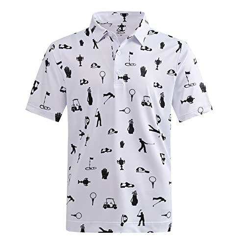 DEOLAX Mens Golf Shirts Hawaiian Performance Moisture Wicking Mens Polo Shirts Fashion Printing Polo Shirts Short Sleeve Dry Fit Polo Shirts for Men Soft Breathable Lightweight Golf Shirts for Men