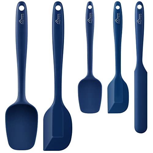 HOTEC Food Grade Silicone Rubber Spatula Set Kitchen Utensils for Baking, Cooking, and Mixing High Heat Resistant Non Stick Dishwasher Safe BPA-Free Classic Blue Set of 5